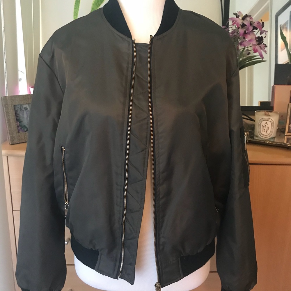 Zara Olive Army Green Bomber Flight Jacket